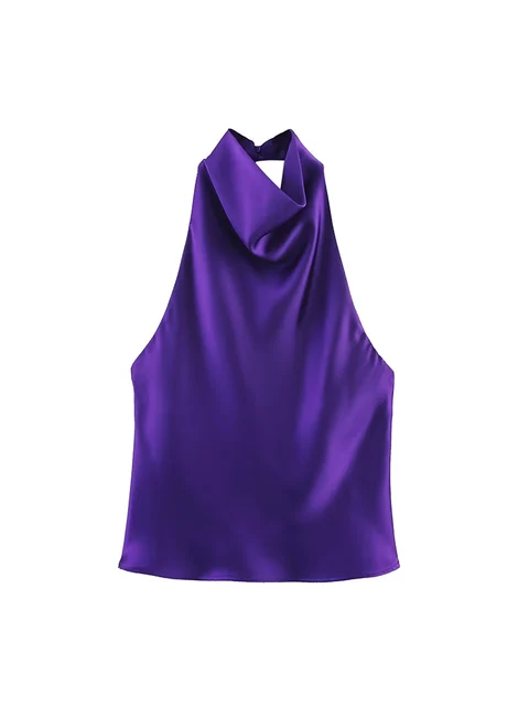 TFMLN Elegant Halter Top for Women Spring Summer Sexy  Backless High Street Waistcoat Female Fashion Solid Halter Neck Tops 2