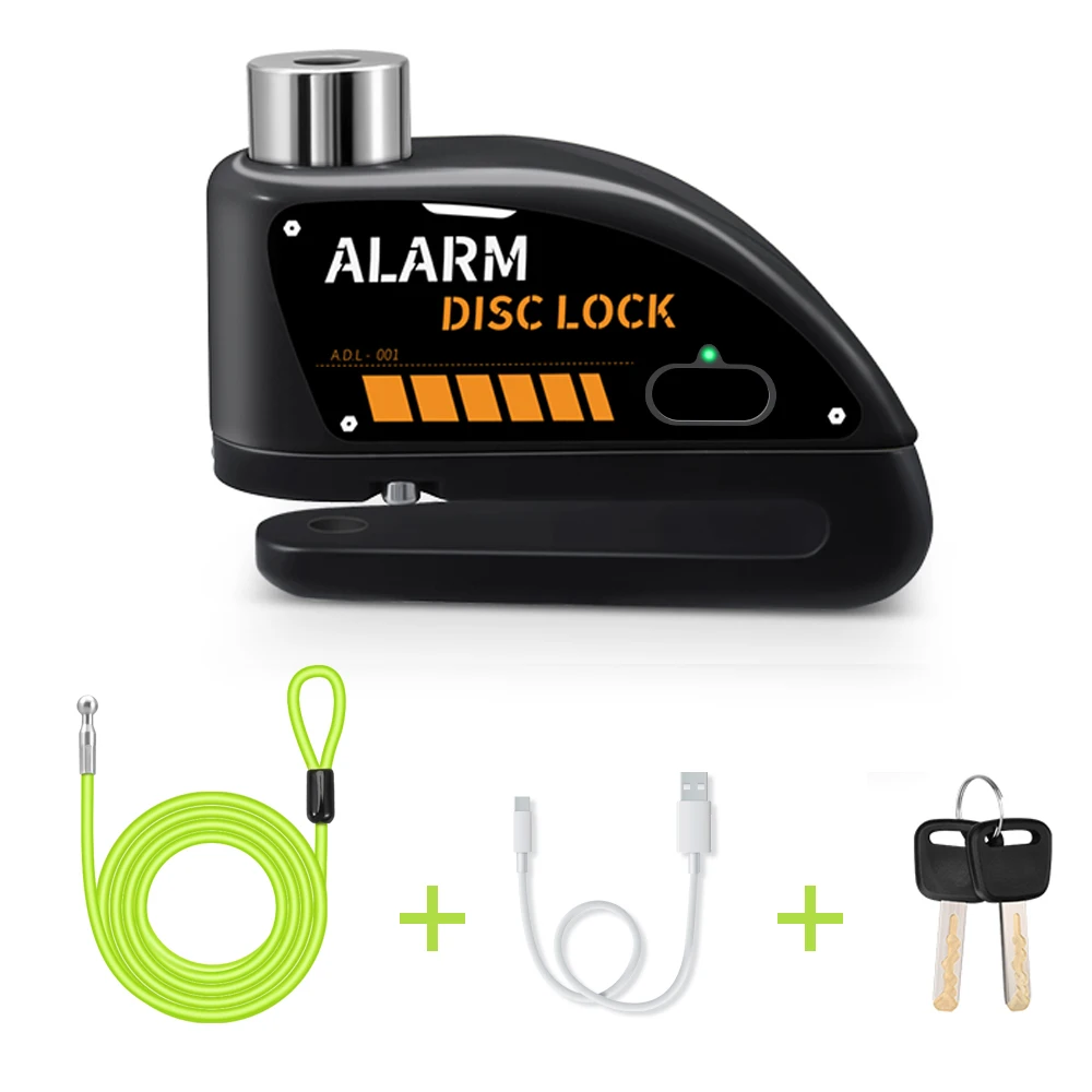 Rechargeable Waterproof 120dB Loud Motorcycle Anti-Theft Alarm Disc Brake Lock