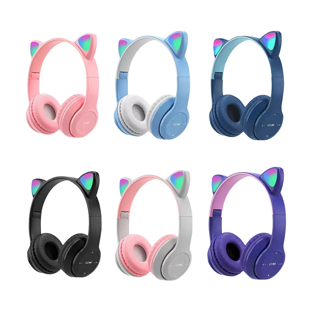 Wireless Bluetoot 5.0 Headphones Cat Ear Gaming Headset Glow Light Helmets Cute Sports Music Headsets For Children Girl Gifts