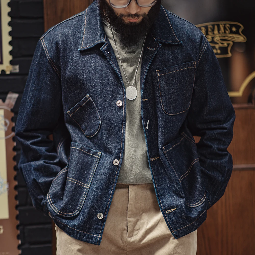 Maden Vintage 4-Pockets 14OZ Jacket for Men Stand Collar Denim Jacket Outwear Coat Version for Men's Spring Streetwear Coats 2