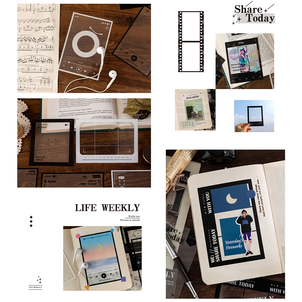 15pcs Vintage Film Frame PET Stickers DIY Diary Transparent Photo Frame Album Scrapbooking Journal Commemoration Day Decoration