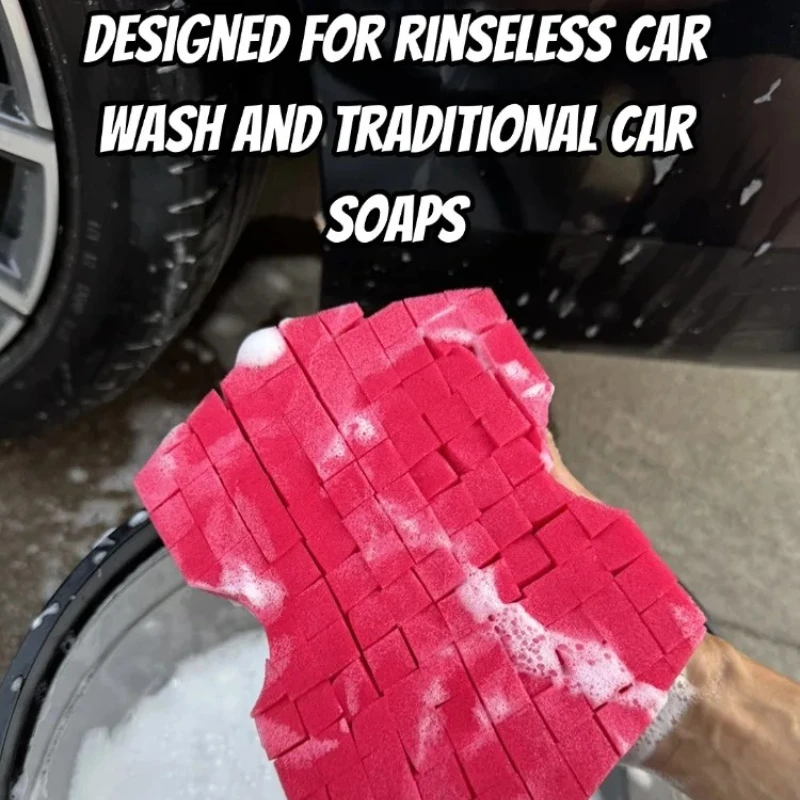 2.0 Red & Black Dual-Sided Cross-Cut Sponge - Improved Hold, Accesses Narrow Gaps for No-Rinse Car Cleaning  Convenient