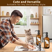 เครื่องจ่ายสบู่แก้วสีเหลืองอําพันกลมบอสตันพร้อมรูปแบบสัตว์เลี้ยงสําหรับห้องน้ําและตู้ทําสบู่เคาน์เตอร์ครัว 4