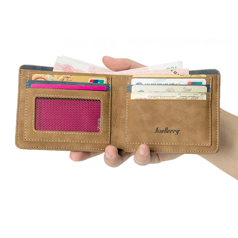 Baellerry Men's Slim Vintage Nubuck Leather Wallet - Thin Designer Purse & ID Credit Card Holder