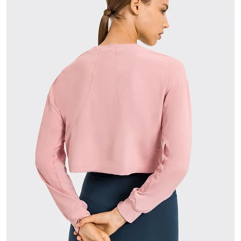 Lemon Women Fitness Long Sleeve Jacquard Loose Quick-drying Sports Crop Top Yoga Shirt Gym Comprehensive Training Jogging