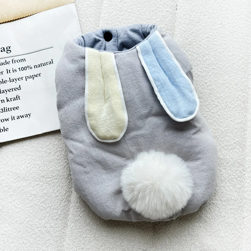 אפוד כותנה בצבע אחיד חמוד עם אוזני ארנב לכלבים קטנים בגדי סתיו חורף בגדי כלבים פומרניאן טדי ביצ'ון שנאוצר