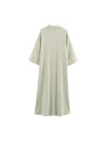 2025 Women Summer Shirts Dress Vintage Solid Linen V-Neck 3/4 Sleeve Loose Female Elegant Street MIDI Dresses Clothing - Image 4