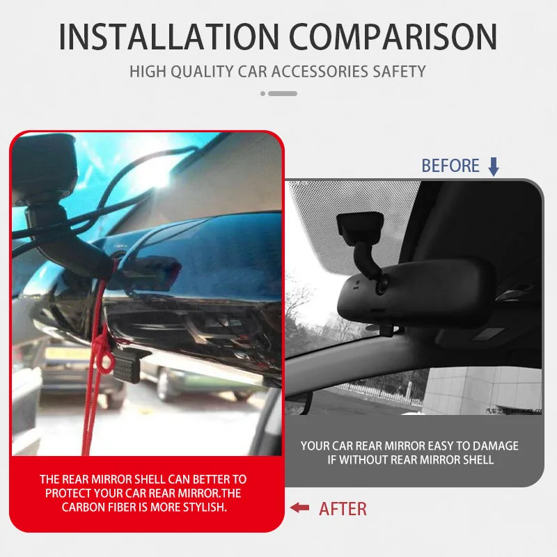 Carbon Fiber Rearview Mirror Covers Interior Protector Universal Auto Rear View Mirrors Protection Frame Accessories