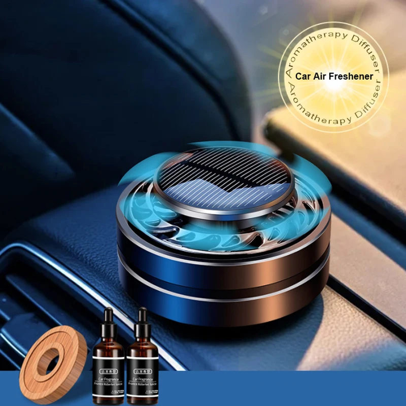 SEAMETAL Solar Car Air Freshener Automatic Rotation Essential Oil Diffuser  Alloy Solar Energy Auto Aromatherapy Remove Odor - AliExpress