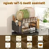 Kitchen bowl rack, drain rack，1pc Double-layer Tableware Drain Rack, Chopsticks Water Cup Cutting Board Kitchen Storage Rack, La 5
