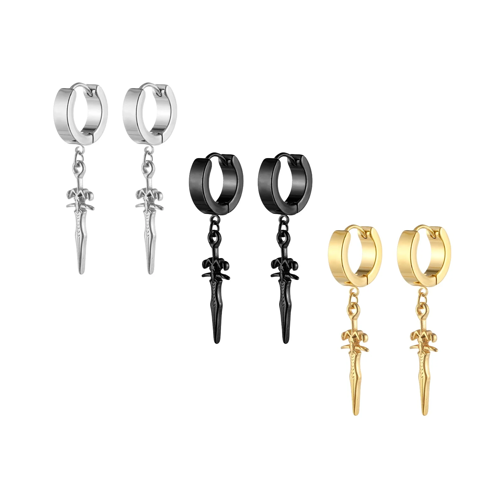 Paar Gothic Schwert Tropfen Ohrringe Schwarz Punk Ohr Hoops mit Lange Baumeln Grunge Hip Hop Edelstahl Ringe Ohr Piercings Schmuck