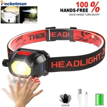 

7000Lumens Powerful Headlamp USB Rechargeable Head Lamp COB Headlight Waterproof Head Torch Lantern with built in battery