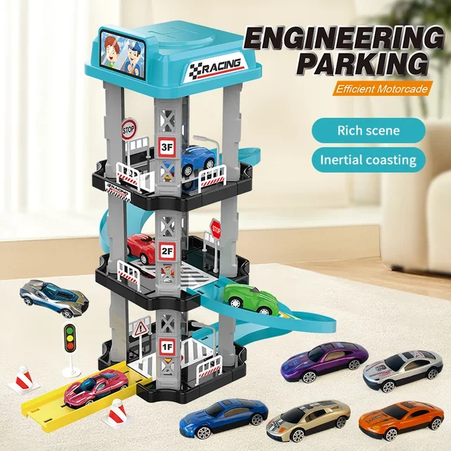 Ejection slide parking track collection toys Random little car set Puzzle assembled multi-layer racing model boy birthday gift 1