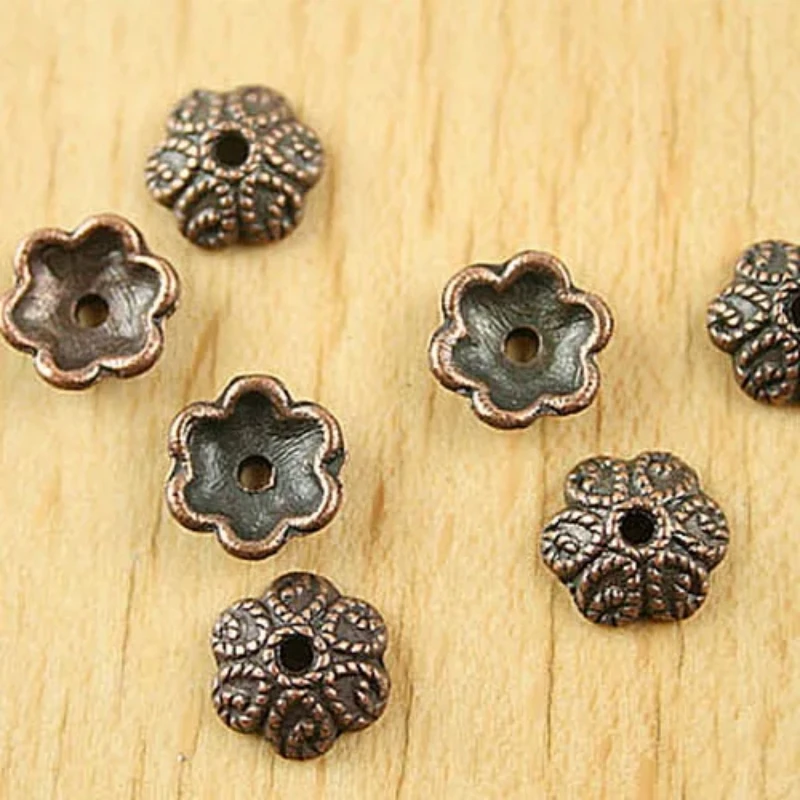 

35pcs antiqued copper-tone 9mm flower beads cap h1807