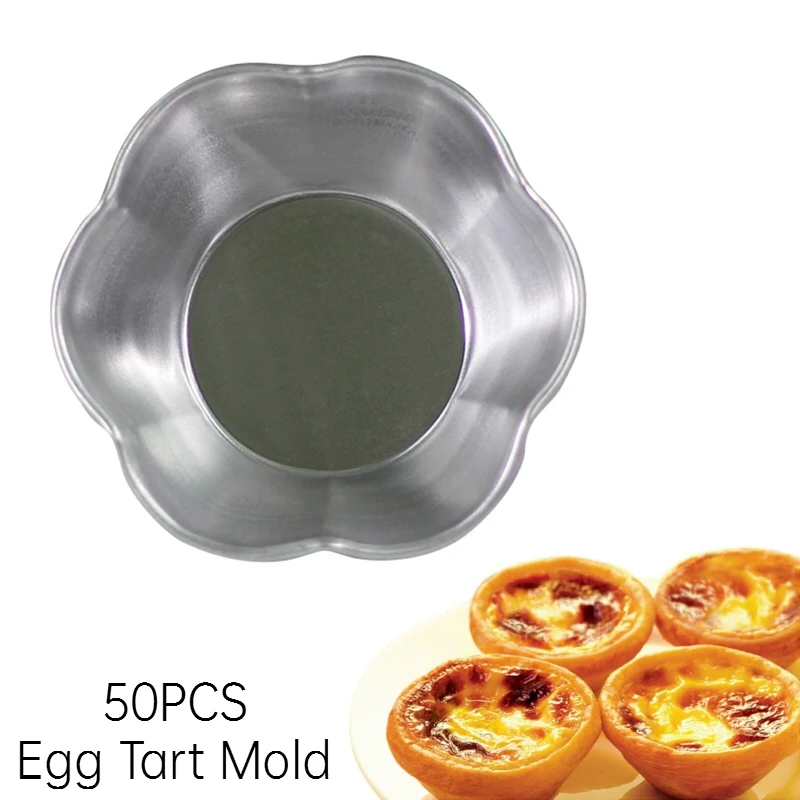 

50PCS Egg Tart Mold, Cupcake Cake Cookie Bakeware Muffin Mold Tin Pan Baking Tool, Aluminum Round Reusable Nonstick Dessert Mold