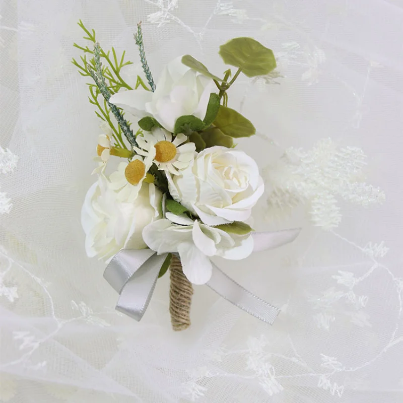 White Artifical Flowers Headdress Bride Wedding Accessories Boutonniere Wrist Corsage Garlend Hair Accessories