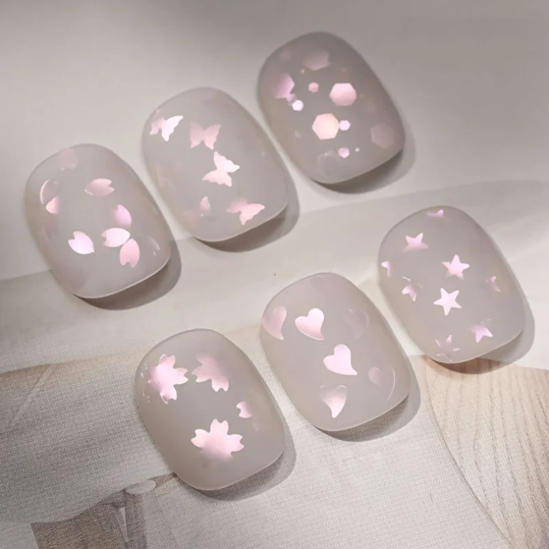 1/6pcs 핑크 벚꽃 글리터 네일 아트, 하트 글리터 네일 아트 꽃과 나비 글리터 장식 DIY 네일 액세서리