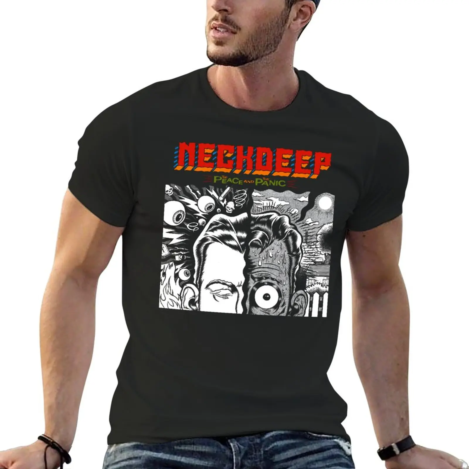 

New The Half Face Panic and Peace T-Shirt anime clothes boys white t shirts Blouse T-shirt short heavy weight t shirts for men