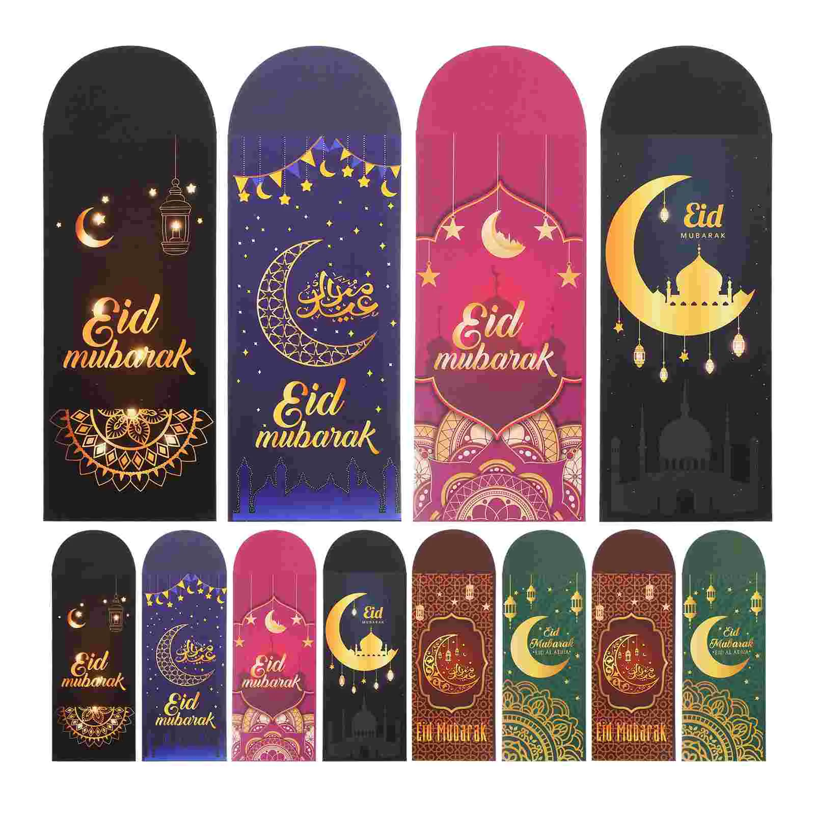 빨간 봉투 가방 Eid 종이 봉투, 이슬람 카드 무바라크 포장, 독특한 파티 필러, 선물 블랭크, 12 개