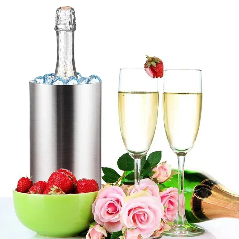 Wine Chiller Bucket Stainless Steel Champagne Wine Cooler Beer Ice Bucket Double Wall Vacuum Insulated for 750ml Bottles