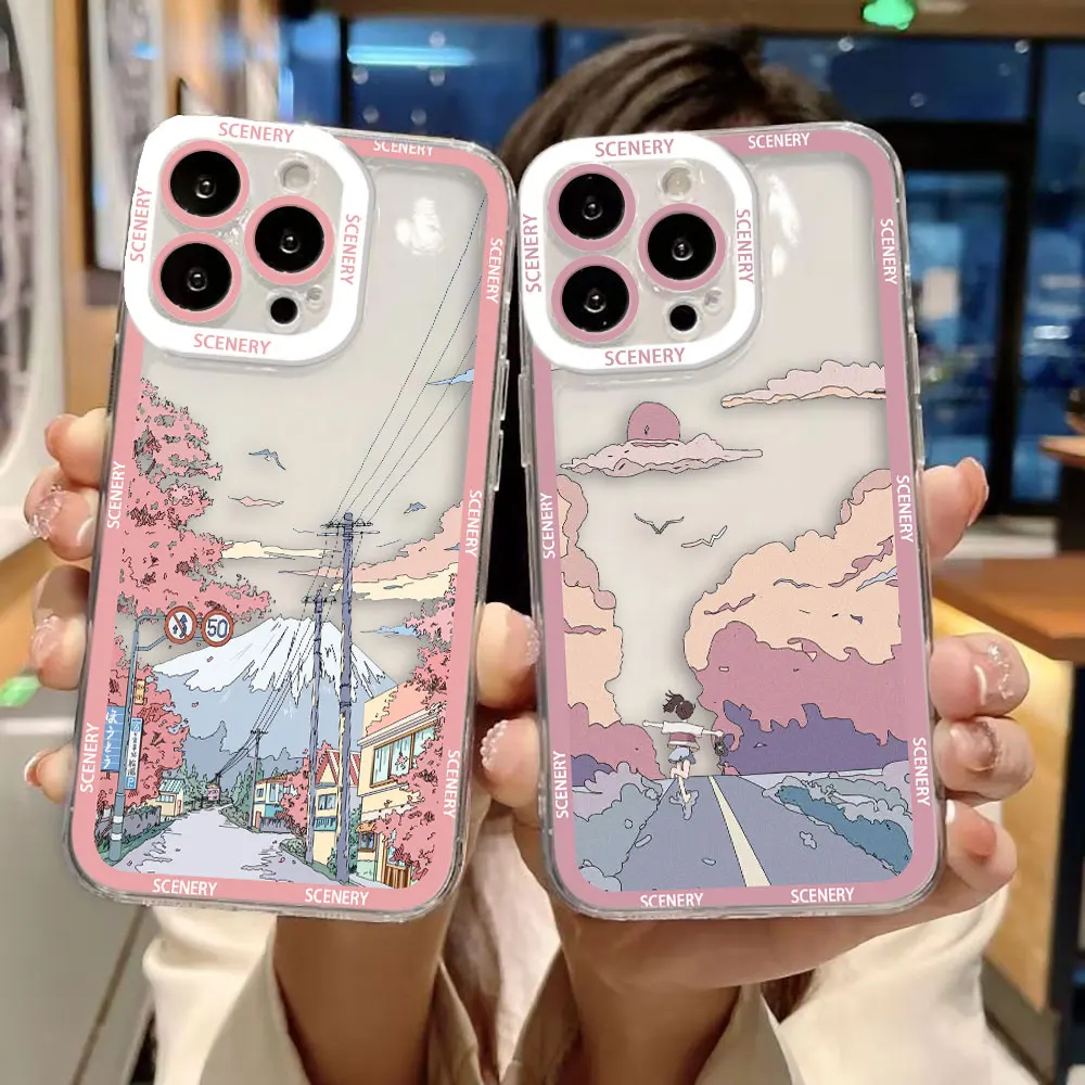 Snow Mountain Sunset Scenery Clear Phone Case Cover