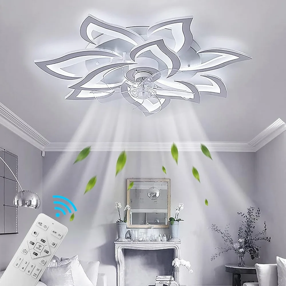 31.1-inch Ceiling Fans with Lights and Remote, Chandelier Ceiling Fans with 3 Color, 6 Speeds, Indoor Flush Mount