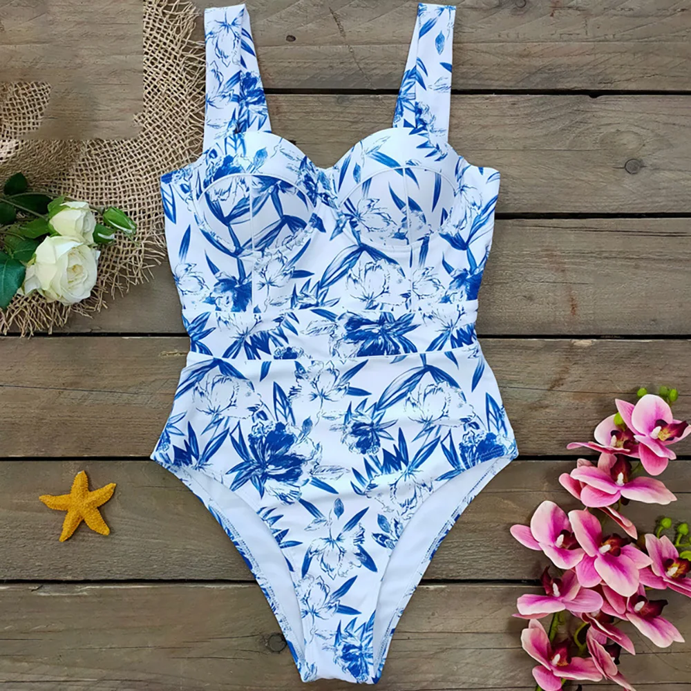 New Sexy Bikini Swimsuit Women's Hard Clad Steel Support Push-up Fashion Print Swimwear Beach Wear Backless Bikini