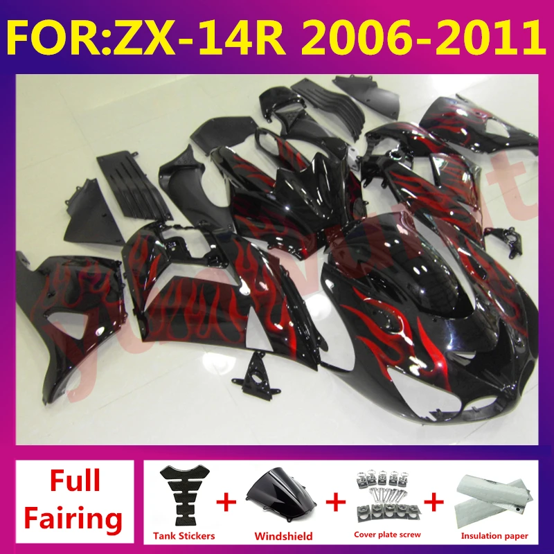 

For Kawasaki Zx14r ZZR 1400 Zx14 Zx-14r full Fairing Body Kit bodywork 2006 2007 2008 2009 2010 2011 ZXMT Fairings set red flame