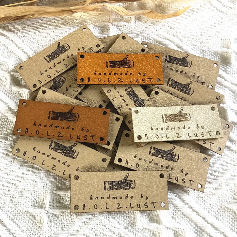 30pcs Handmade labels for clothes Leather knitting tags personalized text  logo Floding label for crochet craft items with rivets - AliExpress