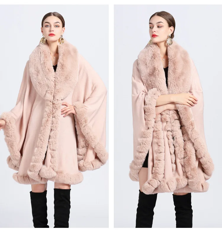 Frauen Rex Kaninchen Kunstpelz Schal Dame Kaschmir Gefühl Wrap Herbst Winter Einfarbig Mantel Klassische Luxus Warme Mantel Neue in – Detail 15