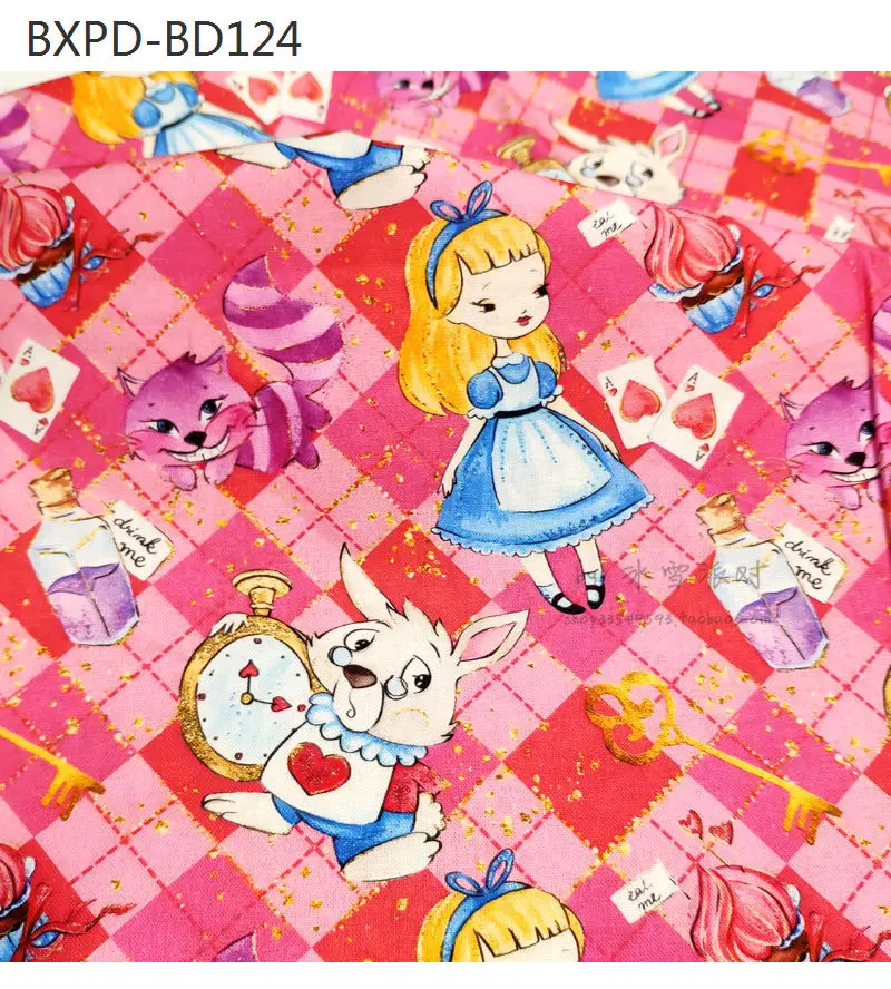 A16 Alice Collection-BTY 1 Yard Cotton Woven Fabric-Retro Cartoon Characters, Mr Rabbit Poker Cat Queen of hearts girl