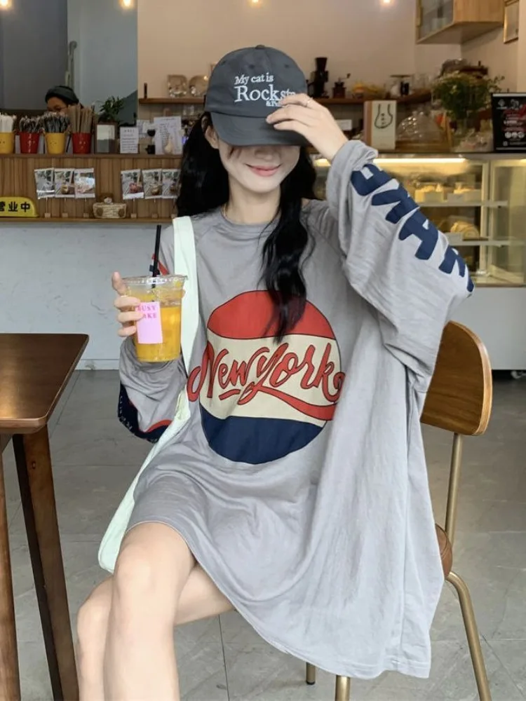 

New Oversized T-shirt Y2K Tops Women Spring and Fall Clothing Korean Fashion Harajuku Retro Letters Printed Long-sleeved T-shirt