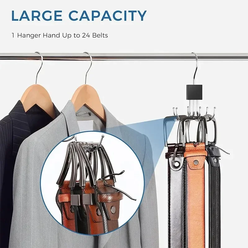 360° Rotating Belt Hanger Hook Durable Metal Belts Rack Organizer for Belts Scarves Bras Ties Home Dorm Storage Hangers