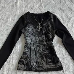 Women's Vintage Punk Gothic Crop Top - Hip Hop 90s Inspired Streetwear Tee - S (Black)