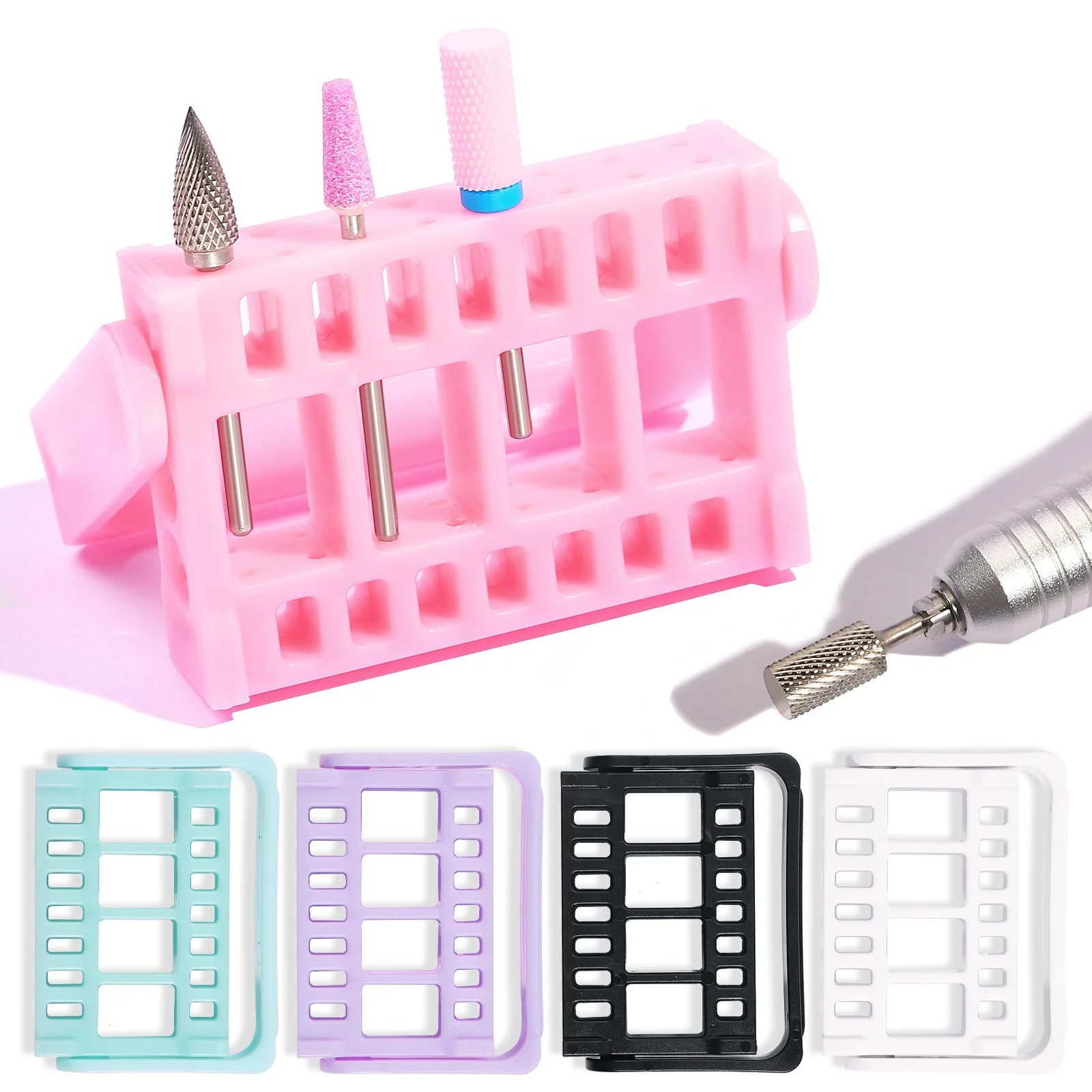 1PC Nail Drill Bit Display Stand 16 Holes ABS Acrylic Adjustable Grinding Head Holder Storage