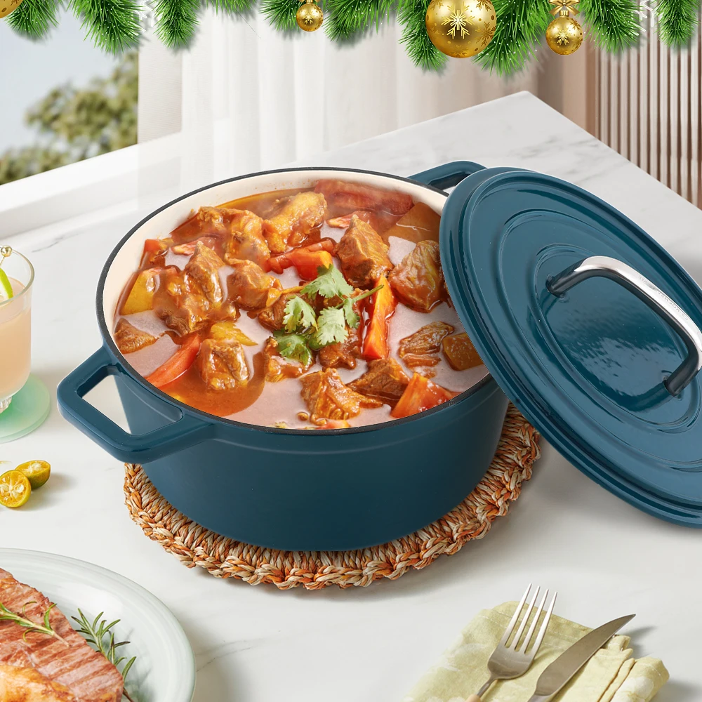KOCH SYSTEME CS 24cm Green Cast Iron Casserole Pot Enamel Roasting Dish with Lid Stock Pot for Kitchen Baking Braising Roasting 5