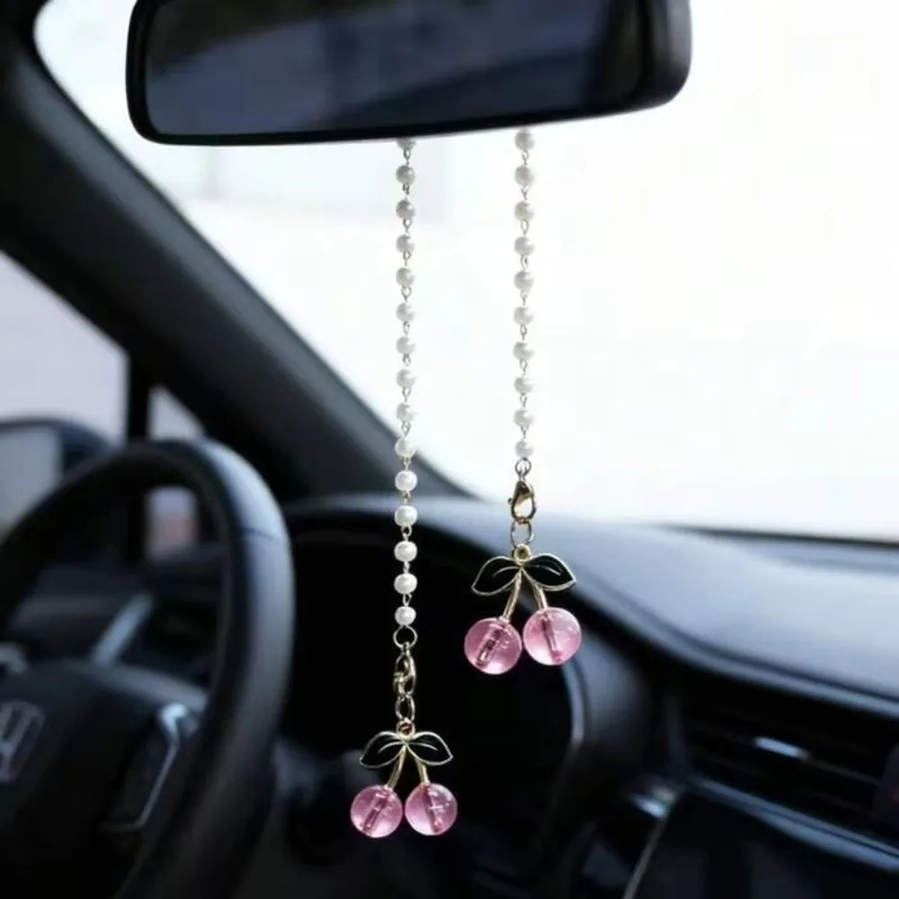 Red Cherry Mirror Pendant Car Interior Decor Ornament