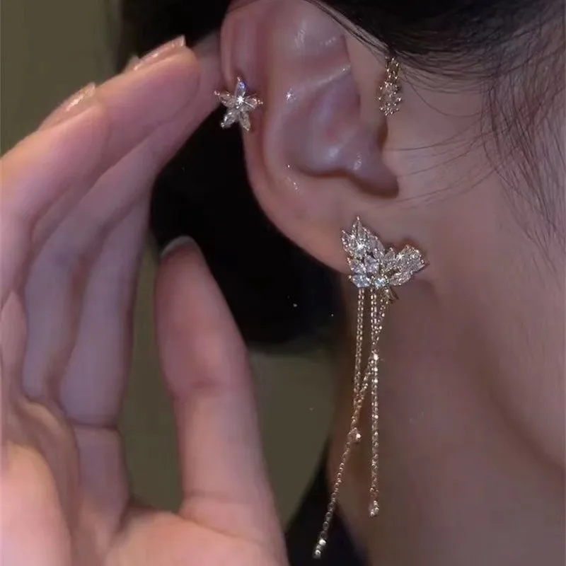 Classical Golden Ear Clip No Ear Hole Stars Tassels For Women Personality Golden Earring Decorate Fine Delicate Jewelry