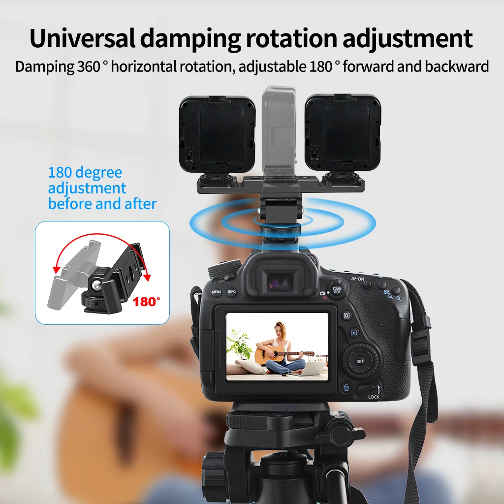 Double Cold Shoe Adapter 1/4 ARRI Mount Extension Bar 360 Rotatable Bracket for