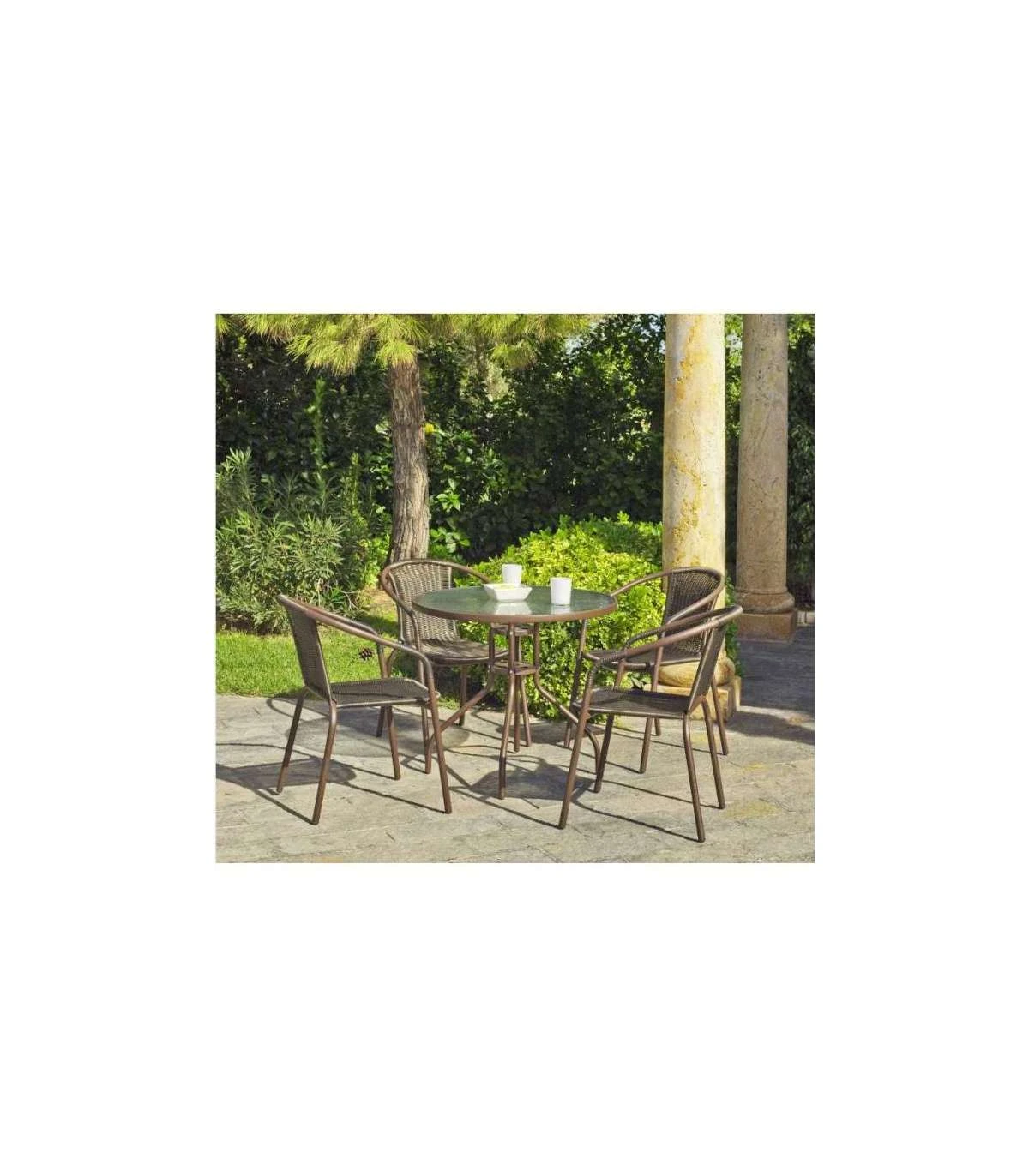 Mesa de exterior mesa terraza o jardín redonda Brasil 90 en acabado acero/rattan 90 ancho 75 cm altura muebles elegantes y baratos para exterior| | - AliExpress