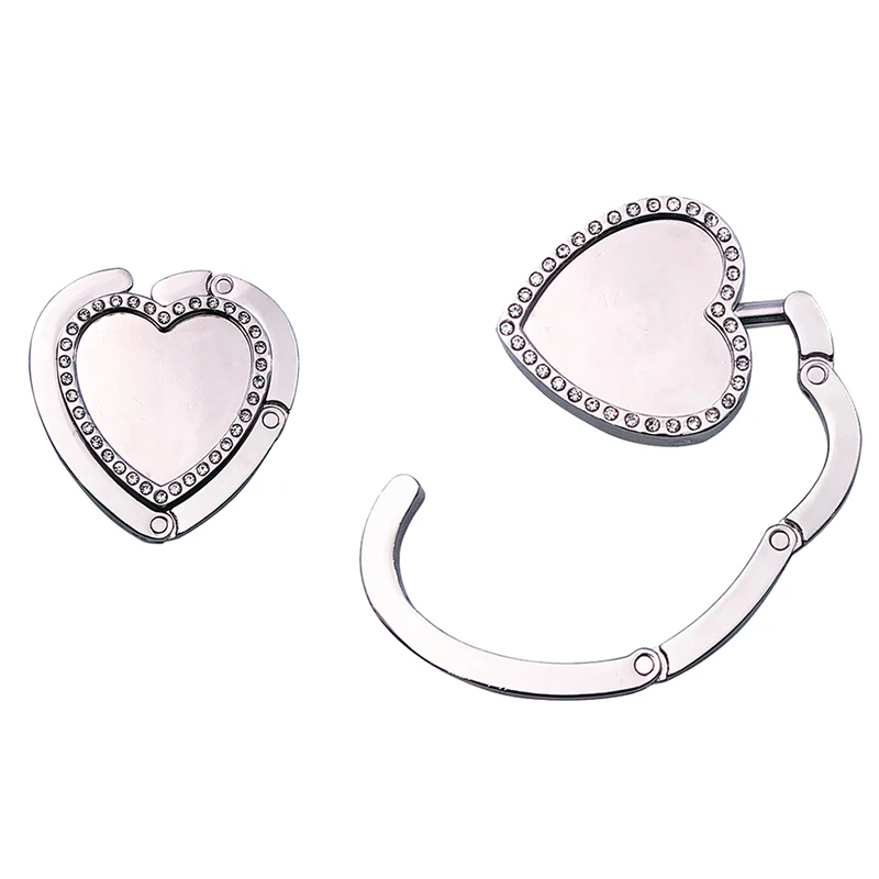 

1pc Heart Shape Crystal Portable Folding Bag Handbag Tote Table Hanger Fold Hook Holder Purse Hanger Holder Home Organizer