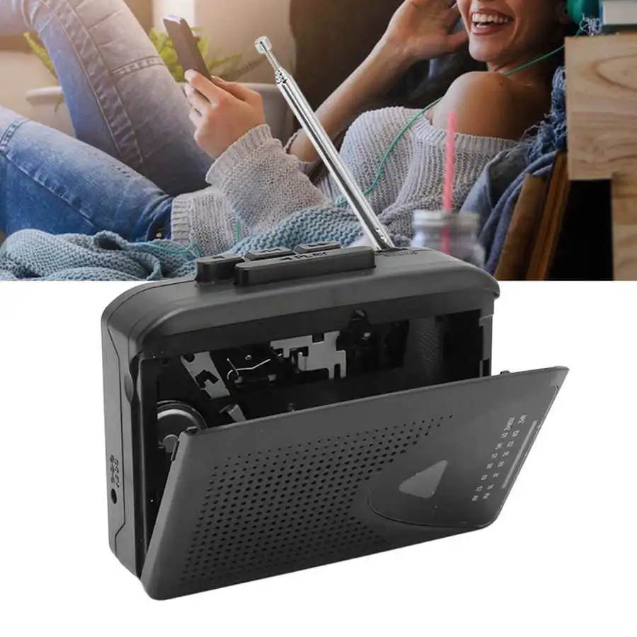 Portable AM FM Radio Tape Player Turntable Cassette Player Built-in Speaker with 3.5mm Headphone Jack for Outdoor Indoor