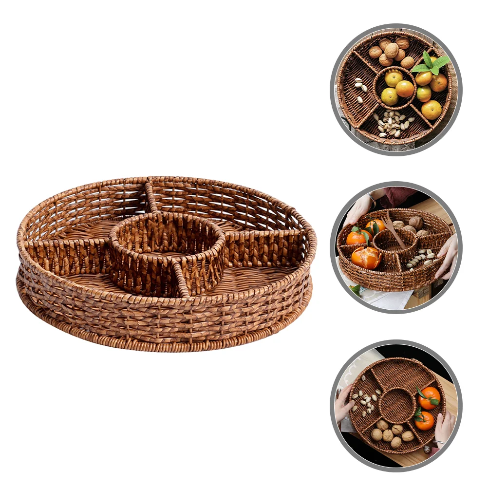 

Rattan Divided Serving Tray 5 Compartments Veggie Platter Appetizer Serving Tray Wicker Divided Serving Plate Divided