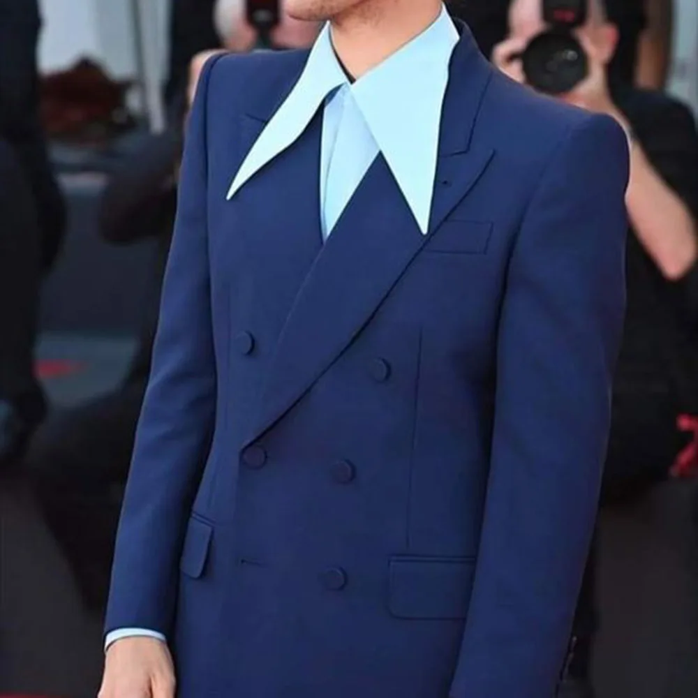 Navy Blue Blazer Men Casual Suit Solid Colour Men's Blazers Jacket Coat Slim Fit Double Breasted Suit For Wedding Party