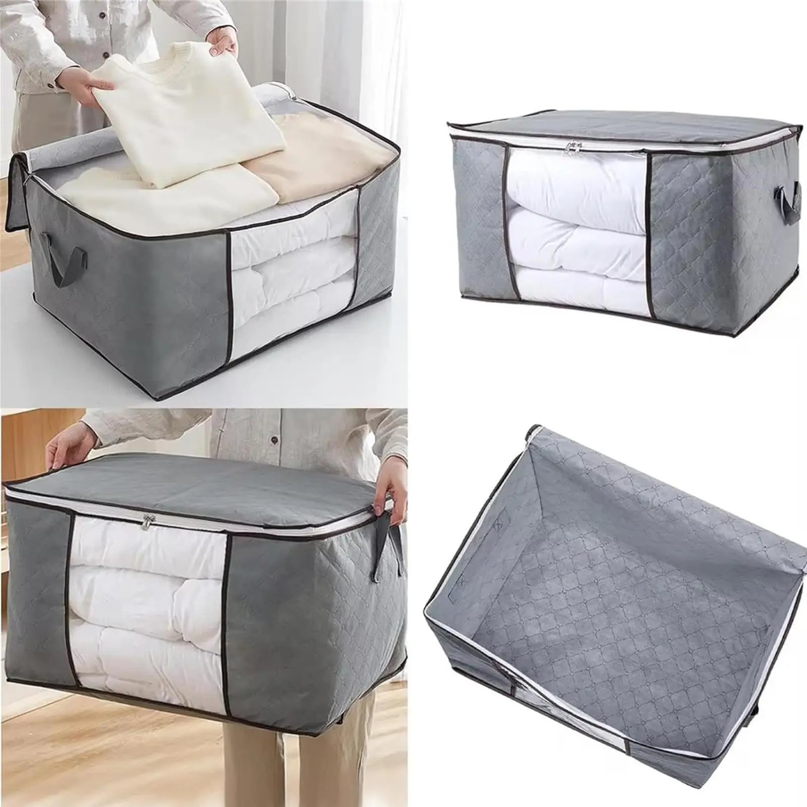 Blanket Storage Bag Comforter Blanket Storage Bags with Clear Window Sturdy Handles Zippered Storage Bags Extra Large Storage