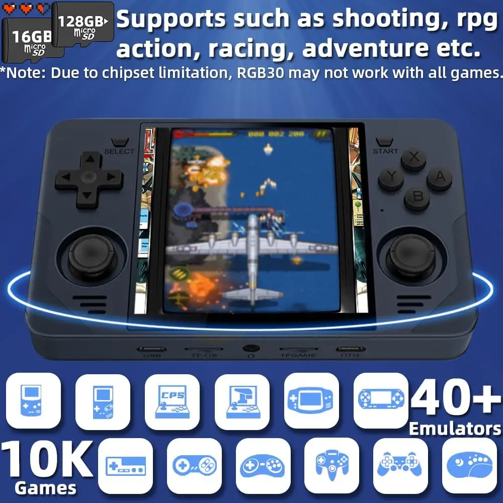 RGB30 Handheld Game Console 4 inch IPS Retro Hand-held Games Consoles Hand Held Video Game Preinstalled System Multiplayer 128GB