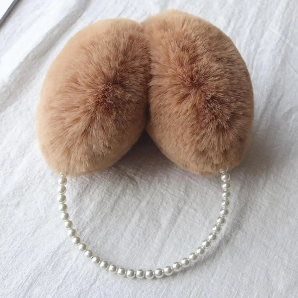 Thermal Insulation Earmuffs Cute Solid Color Plush Warm Earmuffs Girls Faux Pearls Winter Ear Warmer Soft Furry Ear Covers