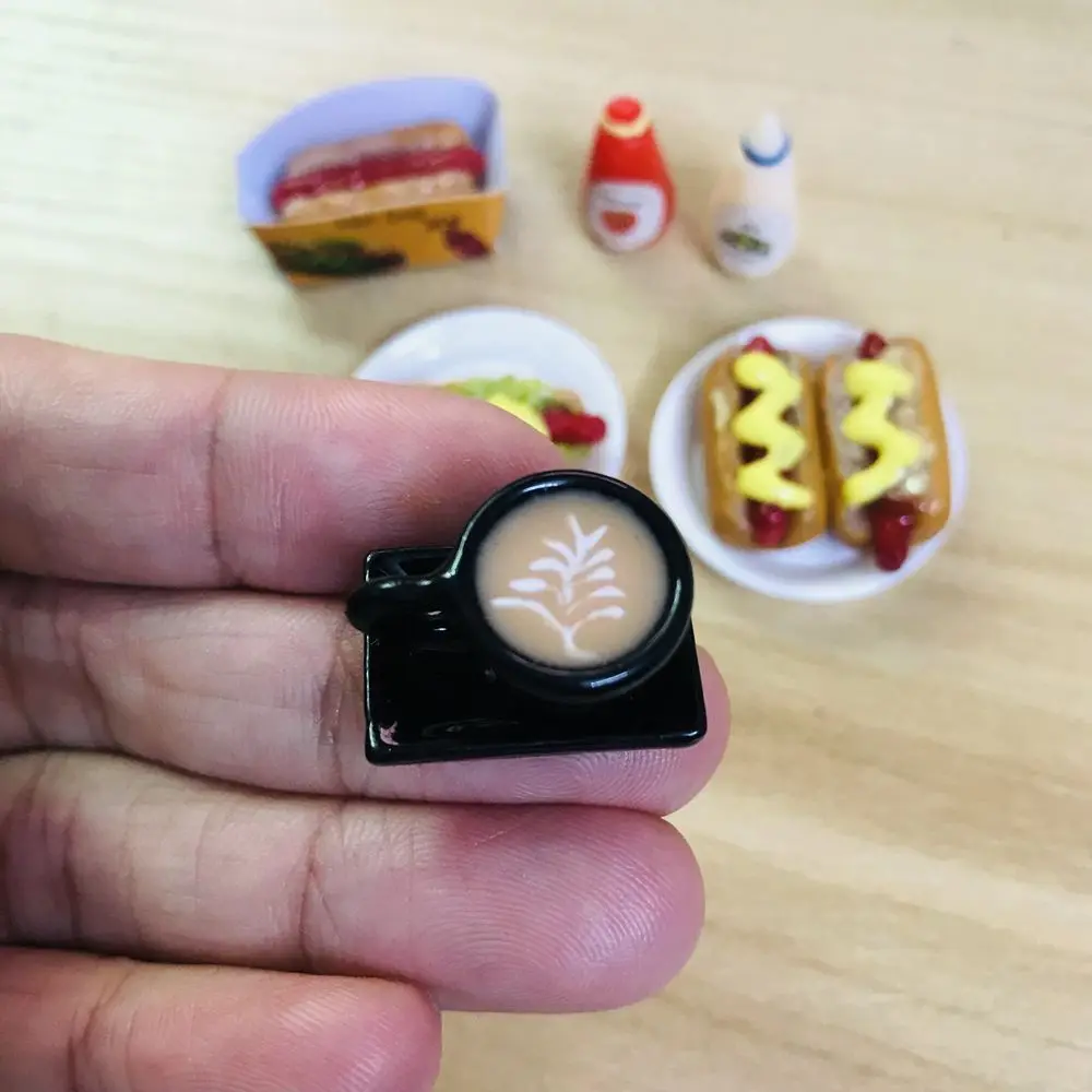 1/6 Scale Dollhouse Miniature Hotdog Fast Food Mini Coffee Pretend Toys for Blyth BJD OB11 Doll House Decor Play Accessories