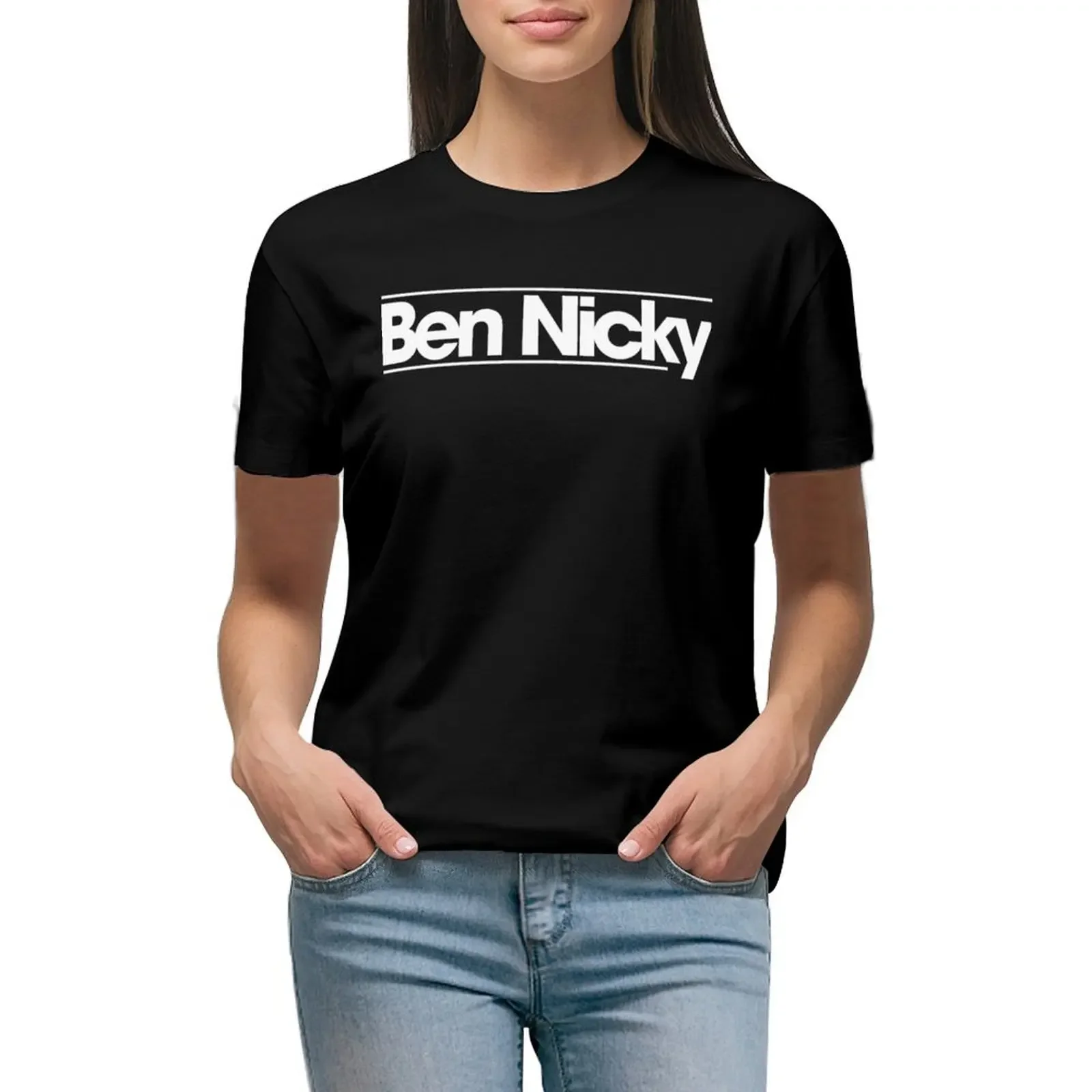 

Ben Nicky - White logo Classic T-shirt summer top vintage clothes anime clothes white t shirts for Women