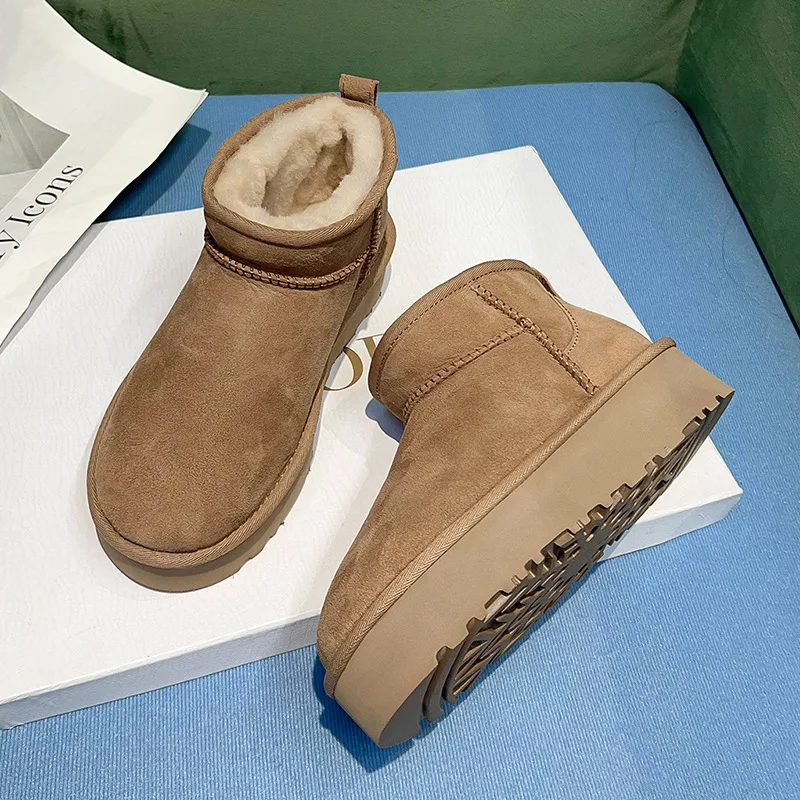 

Роскошные зимние сапоги из овечьей кожи, новые зимние сапоги с меховой вставкой на толстой подошве, с бархатной подкладкой, теплая обувь из хлопка, повседневные женские сапоги